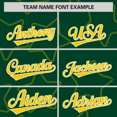 Green Gold Star Pattern Varsity Letterman Baseball Jacket 3
