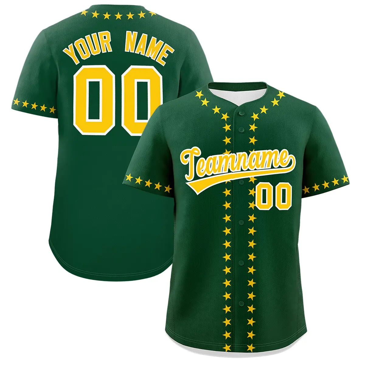 Green Gold Star Ribbing Authentic Baseball Jersey