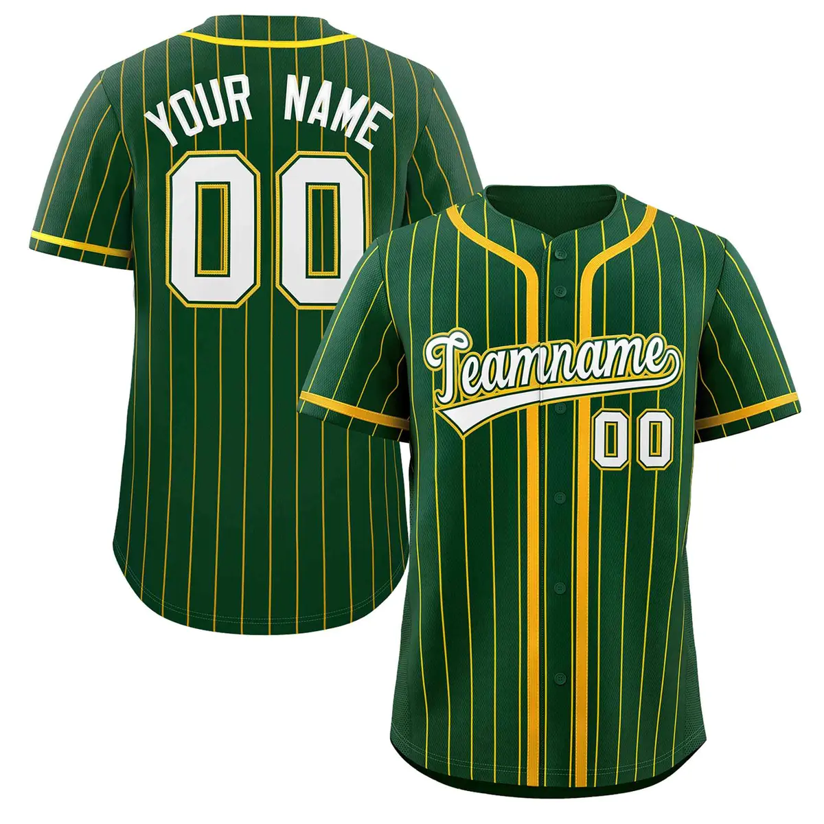 Green Gold Stripe Full Button Authentic Baseball Jersey