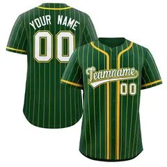 Green Gold Stripe Full Button Authentic Baseball Jersey