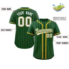 Green Gold Stripe Full Button Authentic Baseball Jersey 2