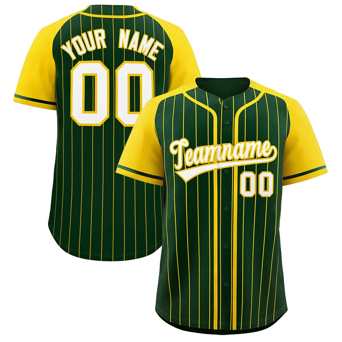 Green Gold Stripe Raglan Sleeves Fashion Baseball Jersey