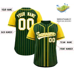 Green Gold Stripe Raglan Sleeves Fashion Baseball Jersey 2