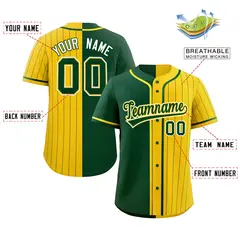 Green Gold Stripe-Solid Combo Authentic Baseball Jersey 2