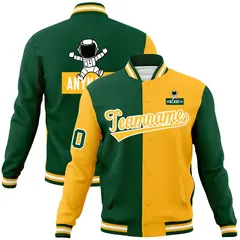 Green Gold Two Tone Raglan Sleeves Varsity Letterman Jacket