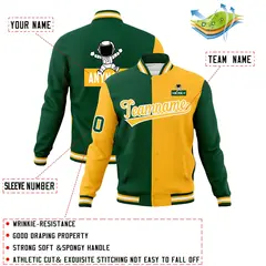 Green Gold Two Tone Raglan Sleeves Varsity Letterman Jacket 4