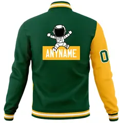 Green Gold Two Tone Raglan Sleeves Varsity Letterman Jacket 6
