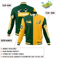 Green Gold Two Tone Raglan Sleeves Varsity Letterman Jacket 4
