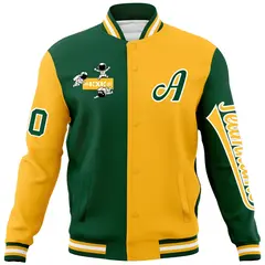 Green Gold Two Tone Raglan Sleeves Varsity Letterman Jacket 5