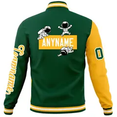 Green Gold Two Tone Raglan Sleeves Varsity Letterman Jacket 6