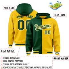 Green Gold Two Tone Split Full-Snap Varsity Letterman Hoodie Jacket 4