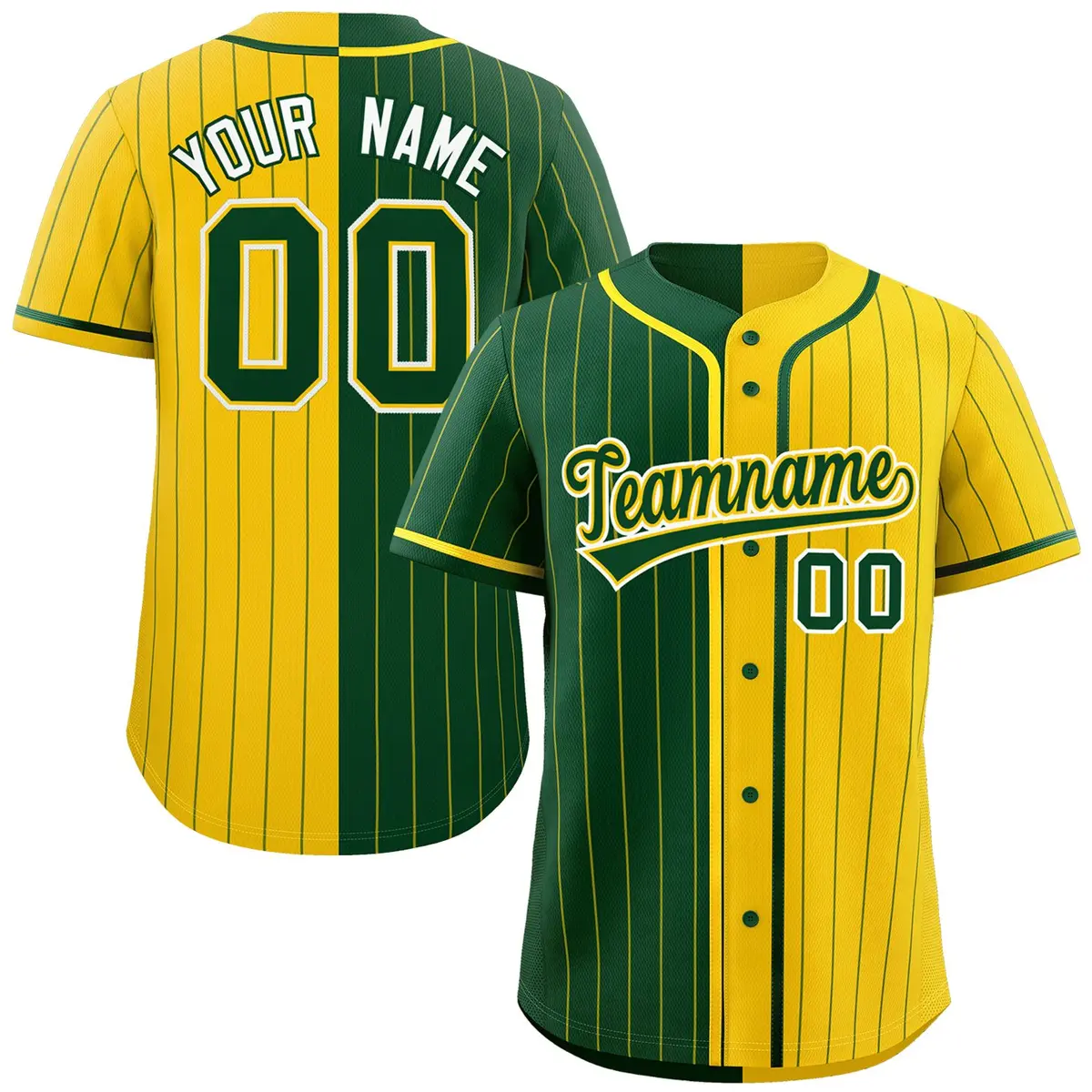 Green Gold Two Tone Striped Authentic Baseball Jersey