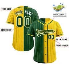 Green Gold Two Tone Striped Authentic Baseball Jersey 2