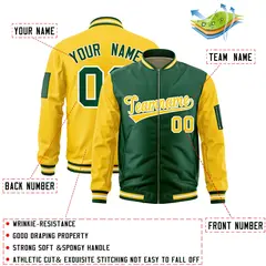 Green Gold Two-Tone Varsity Letterman Bomber Jacket 2