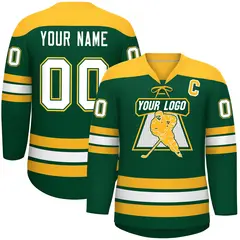 Green Gold White Classic Lace-Up Neck Hockey Jersey