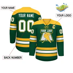 Green Gold White Classic Lace-Up Neck Hockey Jersey 2