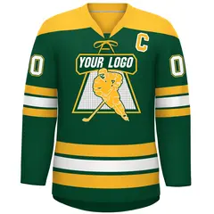 Green Gold White Classic Lace-Up Neck Hockey Jersey 3