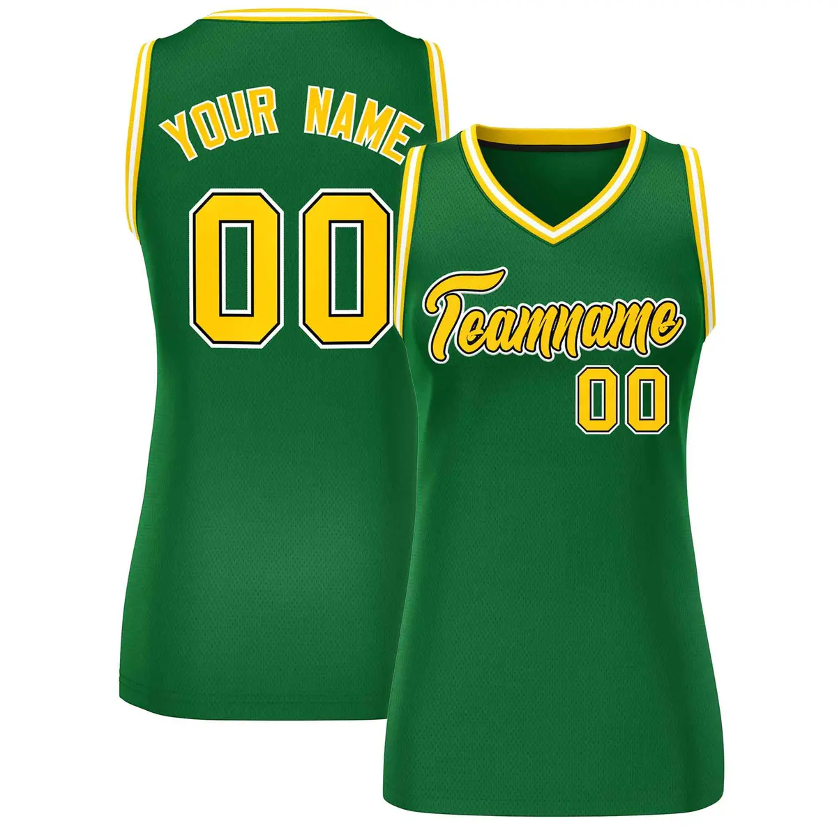 Green Gold-White Classic Mesh Basketball Jersey for Women
