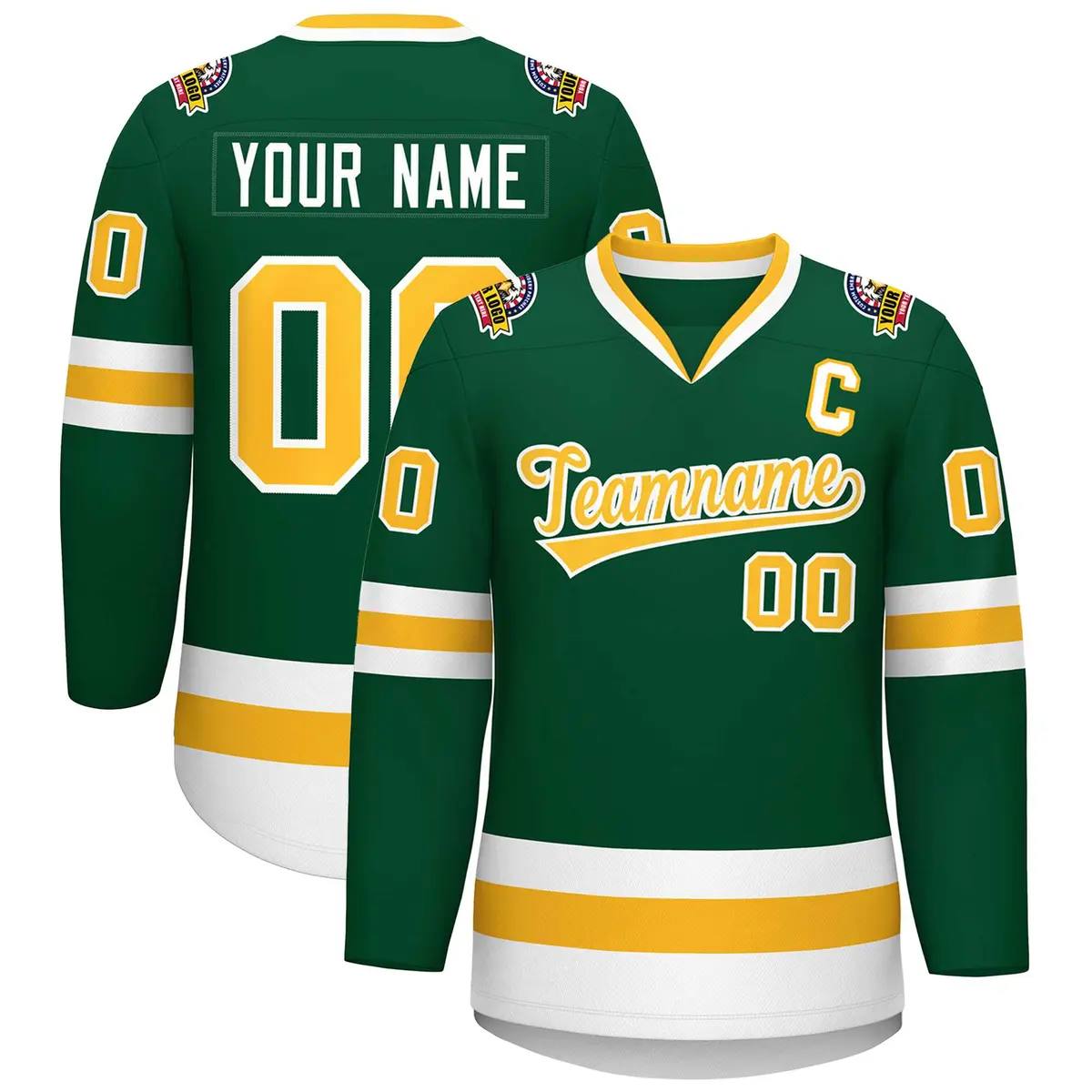 Green Gold-White Classic Style Hockey Jersey