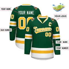 Green Gold-White Classic Style Hockey Jersey 2