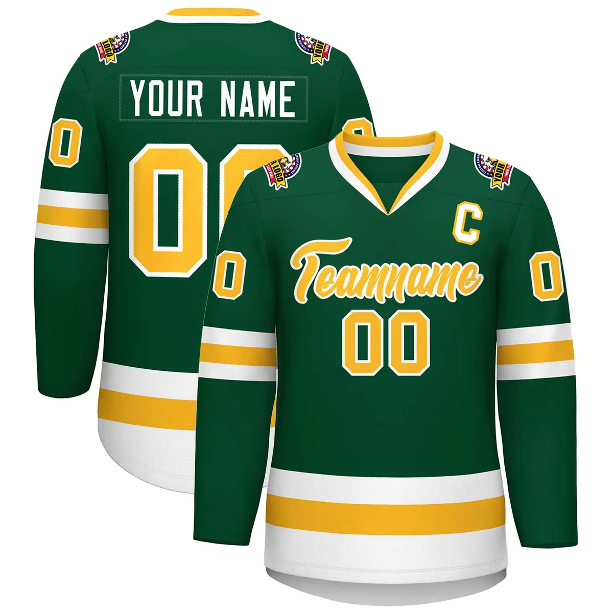 Green Gold-White Classic Style Hockey Jersey
