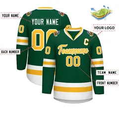 Green Gold-White Classic Style Hockey Jersey 2