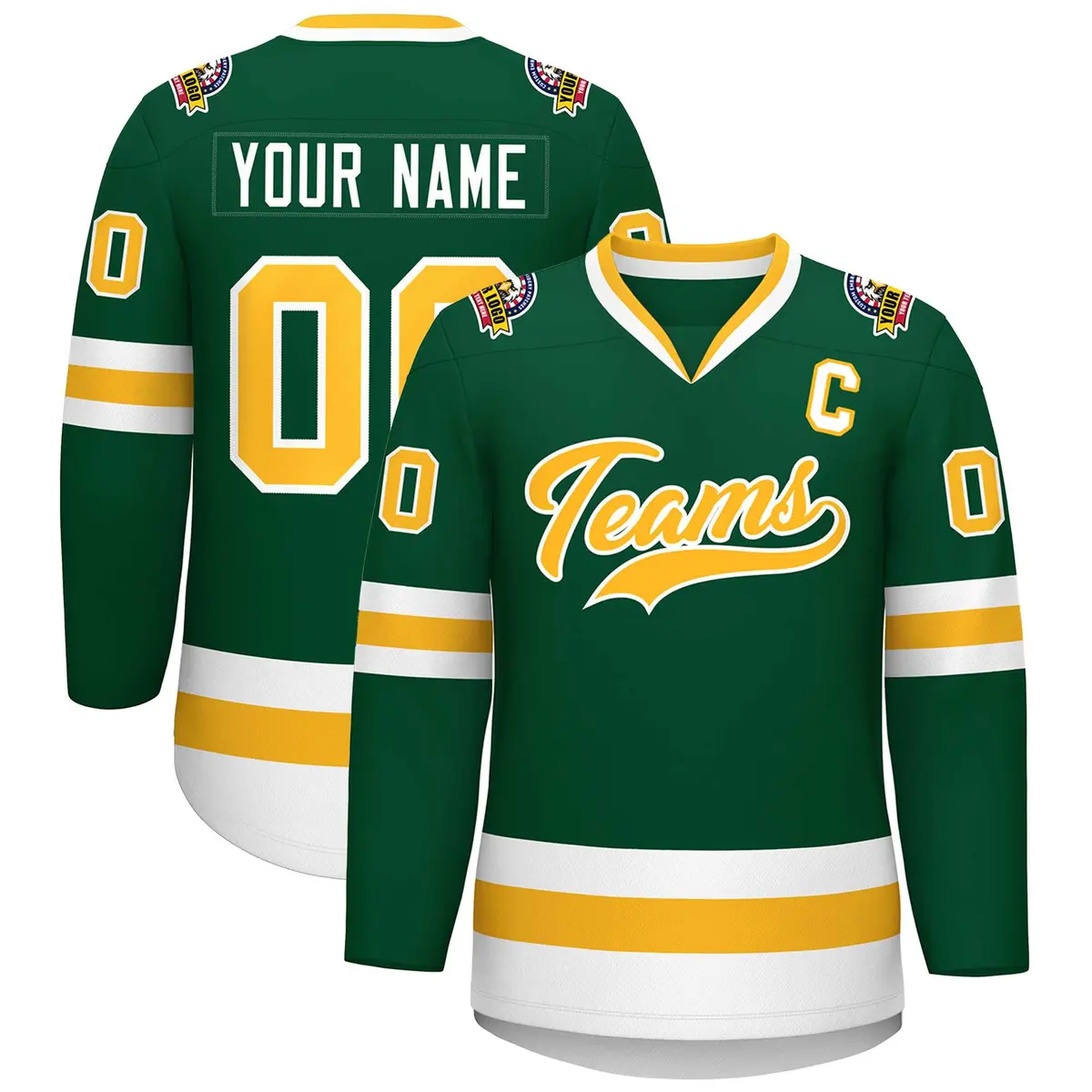 Green Gold-White Classic Style Hockey Jersey