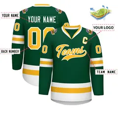 Green Gold-White Classic Style Hockey Jersey 2