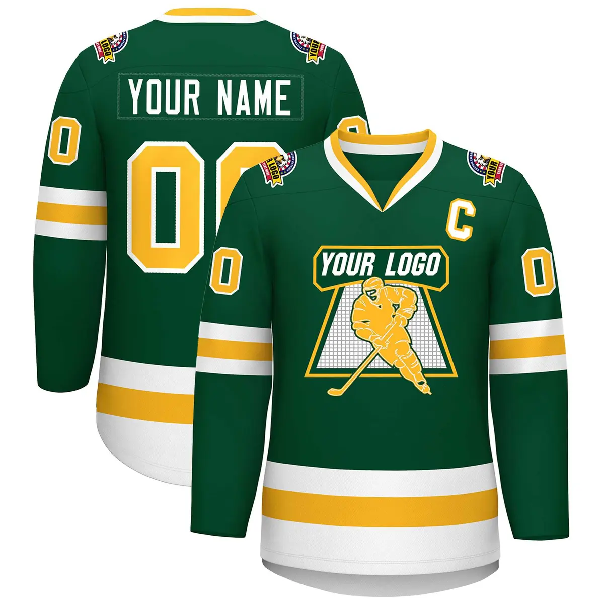 Green Gold-White Classic Style Hockey Jersey