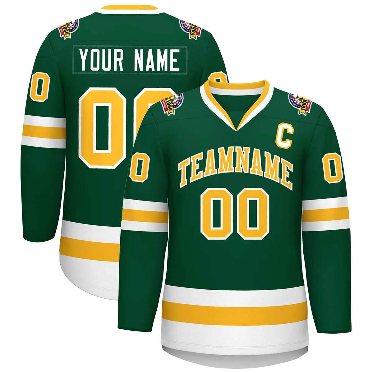 Green Gold-White Classic Style Hockey Jersey