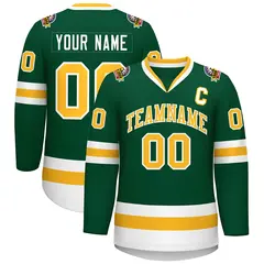 Green Gold-White Classic Style Hockey Jersey 1