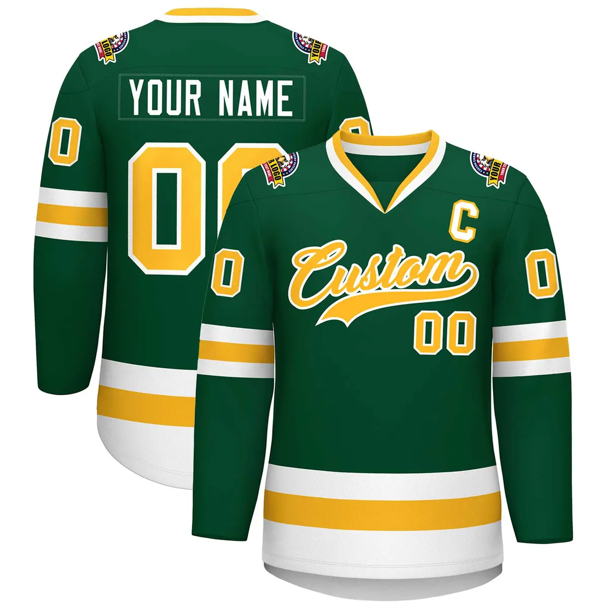 Green Gold-White Classic Style Hockey Jersey