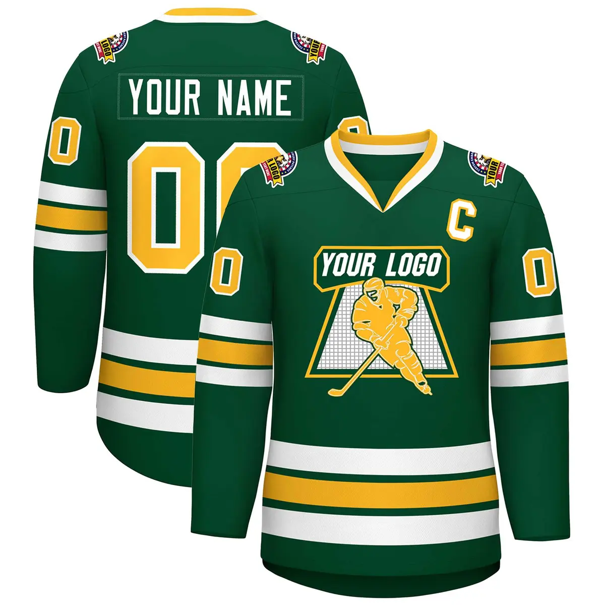 Green Gold-White Classic Style Hockey Jersey