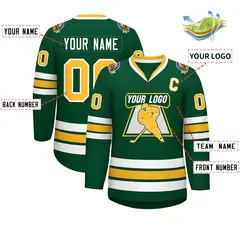 Green Gold-White Classic Style Hockey Jersey 2