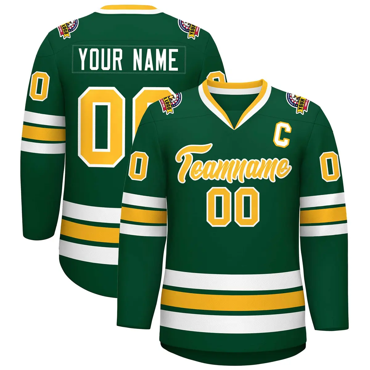 Green Gold-White Classic Style Hockey Jersey