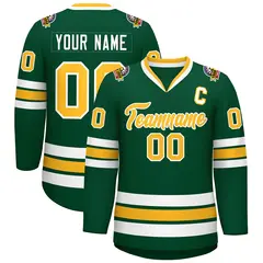 Green Gold-White Classic Style Hockey Jersey 1