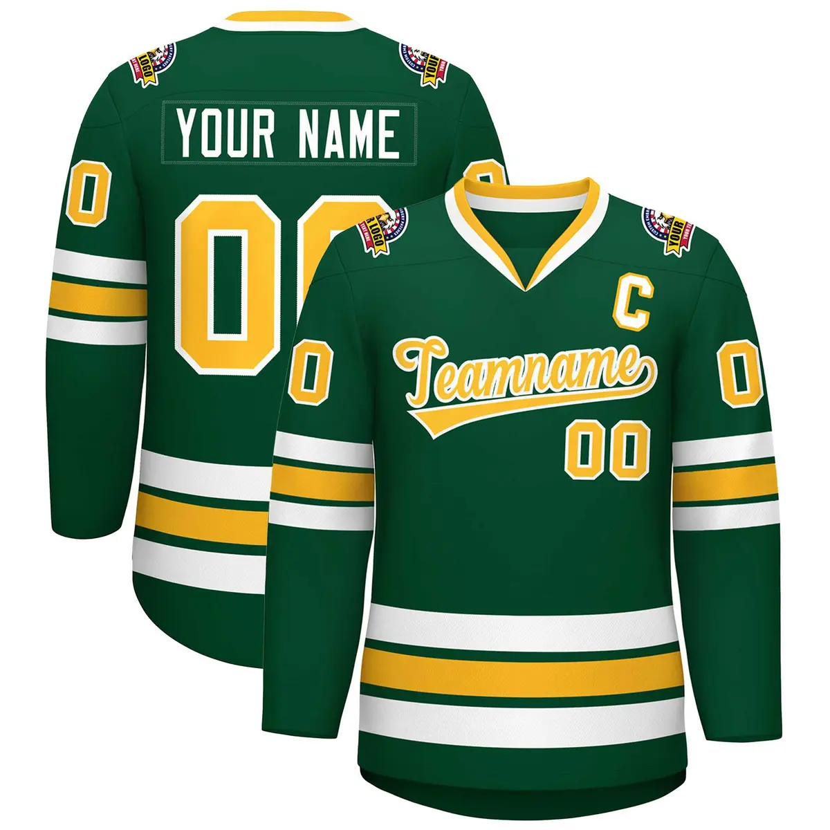 Green Gold-White Classic Style Hockey Jersey