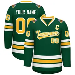 Green Gold-White Classic Style Hockey Jersey 1