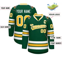 Green Gold-White Classic Style Hockey Jersey 2