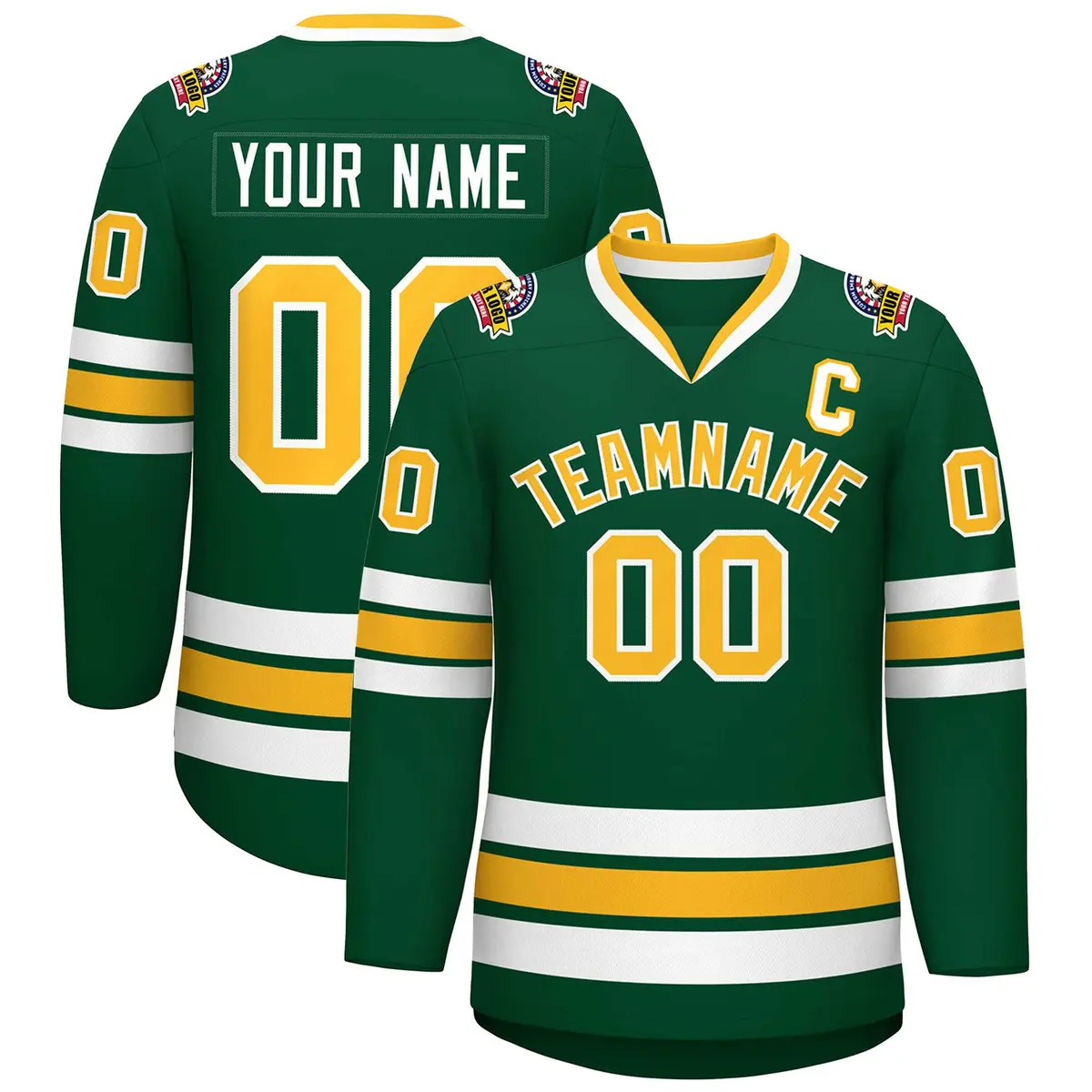 Green Gold-White Classic Style Hockey Jersey