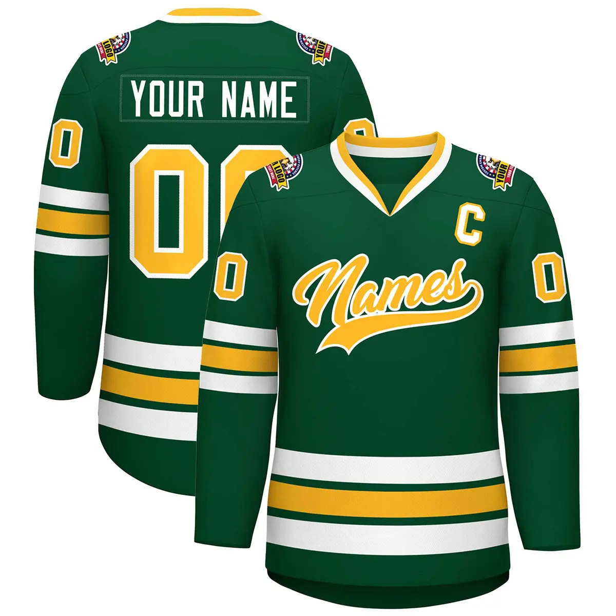 Green Gold-White Classic Style Hockey Jersey