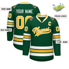 Green Gold-White Classic Style Hockey Jersey 2
