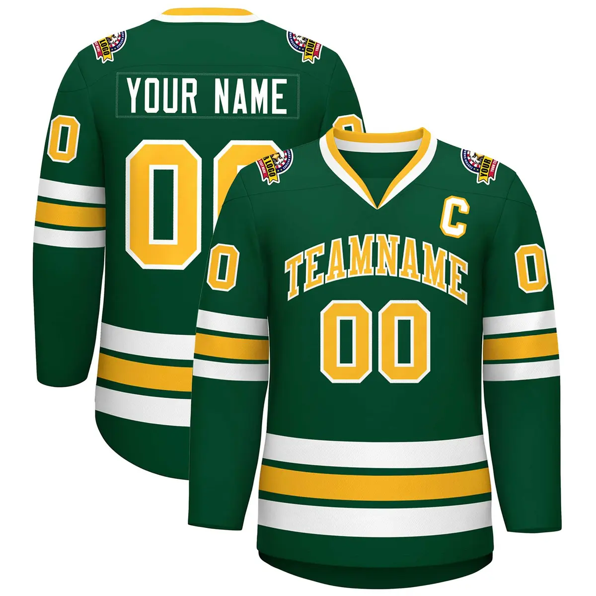 Green Gold-White Classic Style Hockey Jersey