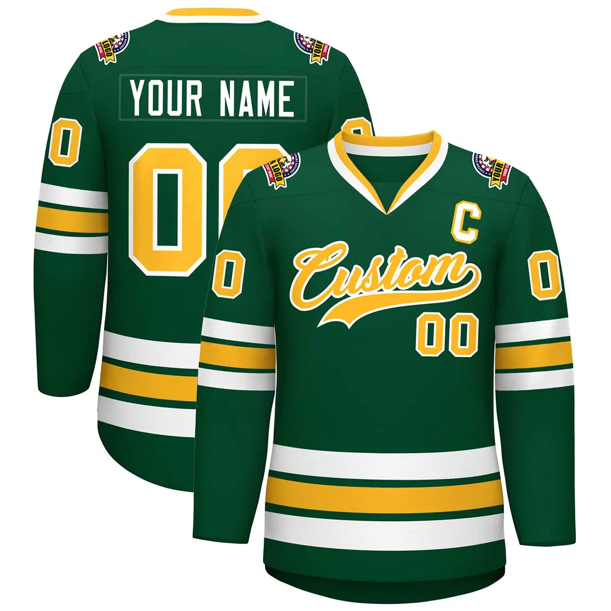 Green Gold-White Classic Style Hockey Jersey