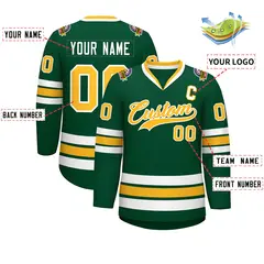 Green Gold-White Classic Style Hockey Jersey 2