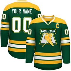 Green Gold-White Classic V-Neck Hockey Jersey