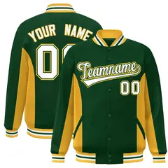Green Gold-White Color Block Varsity Letterman Baseball Jacket 1