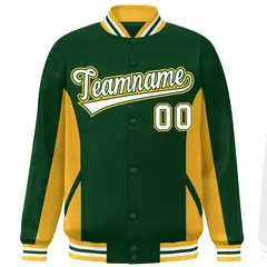 Green Gold-White Color Block Varsity Letterman Baseball Jacket 3