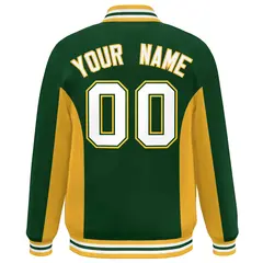 Green Gold-White Color Block Varsity Letterman Baseball Jacket 4