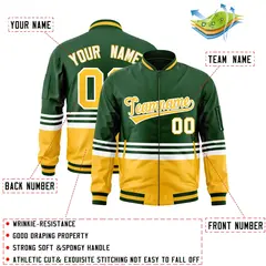 Green Gold-White Color Block Varsity Letterman Bomber Jacket 2
